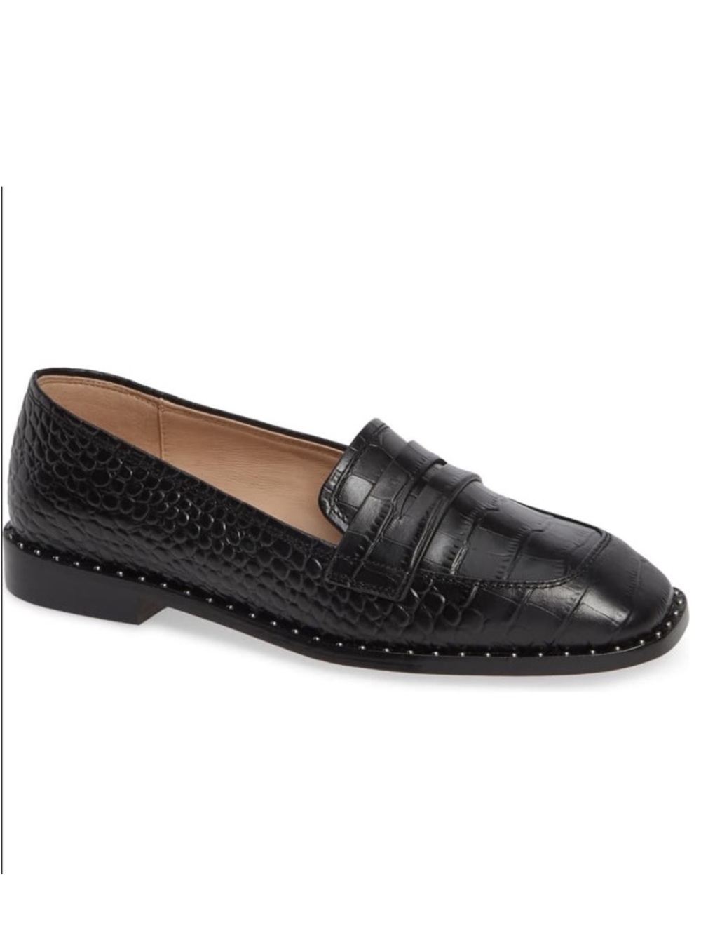 Something Navy Black Croc Embossed Leather Amado Loafers Size 9 Like New